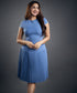 Low Waist Pleated Blue Formal Dress
